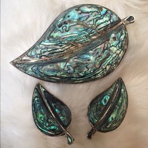 VTG 925 Cuernavaca AbaloneShell Leaf BroochPin Set
